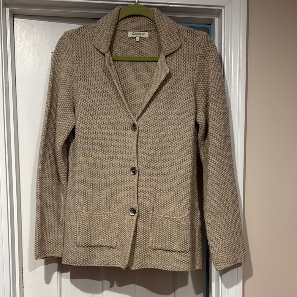 Woven Tan Knit Blazer with Notched Lapel